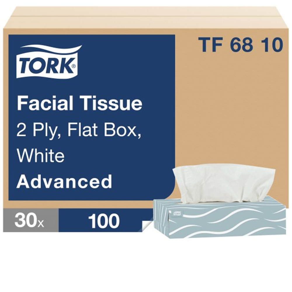 Tork White Advanced Facial Tissue Flat Box (8.2 in. x 7.9 in., 100 Tissues/Box, 3000 Tissues/Case)